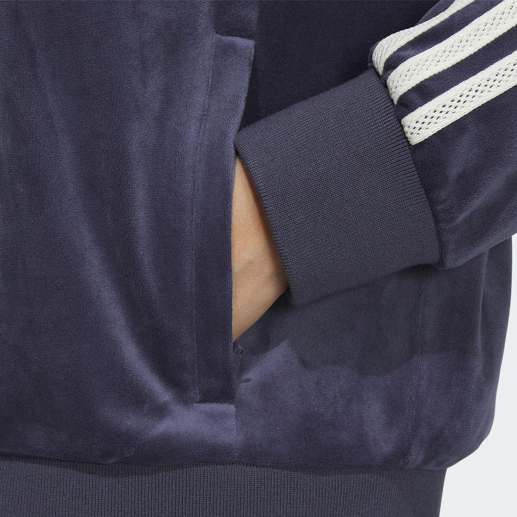 Adidas Originals Klassisk Retro Trefoil Fløyel Hettejakke Dame Topper Marineblå IX4224