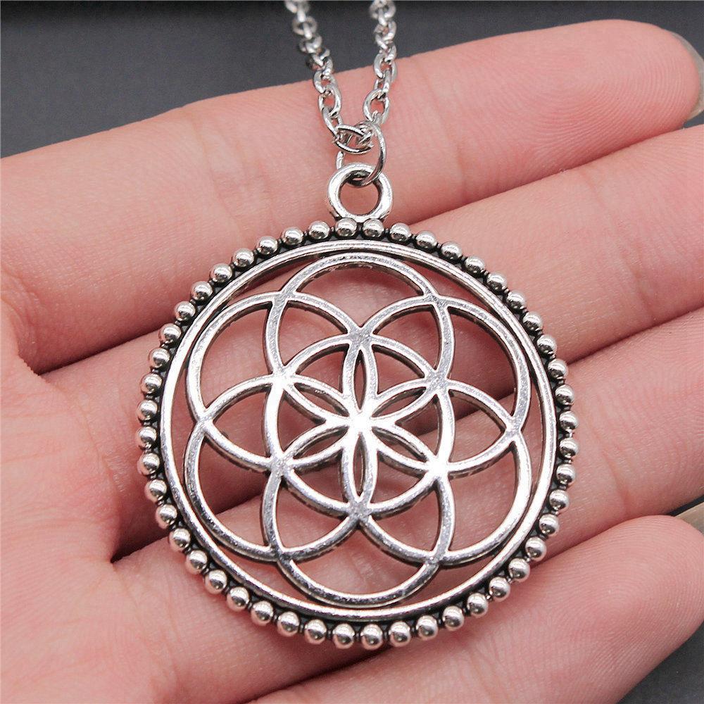 Blume des Lebens Heilige Geometrie Anhänger Antik Bronze Metall Jungen Halskette Trendiges Geschenk