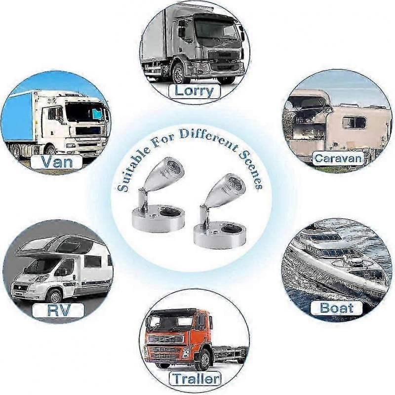 2pcs 12V LED Spot Reading Light, 3W RV Interior Light, 180° Rotate Bedside Wall Lamp, 3000K Warm Light for Campervan Motorhome Caravan Boat