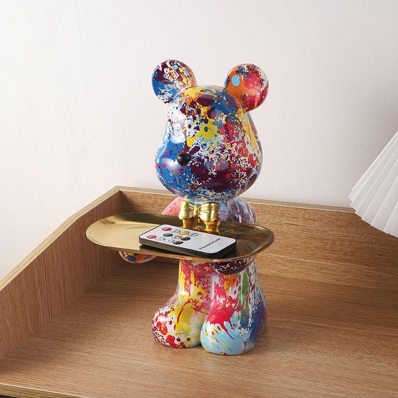 26cm Graffiti Abstract Resin Standing Bear Storage Statue Cute Animal Organizer Desk Decor Holder Gift for Home Office Ornament