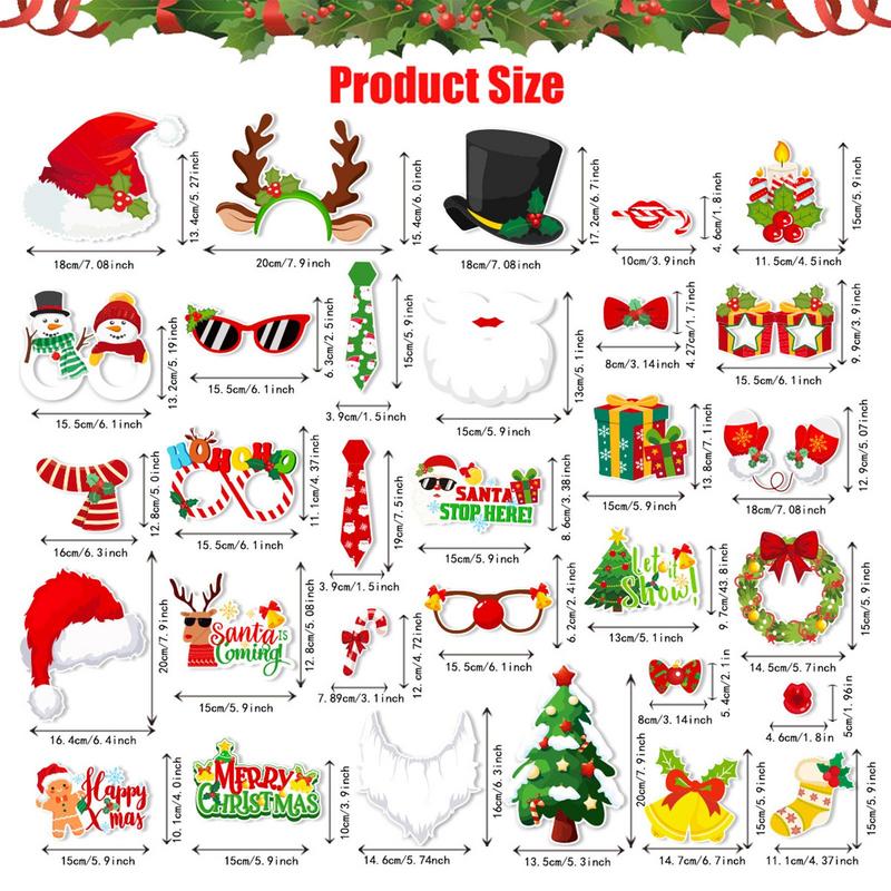 Christmas Booth Props 30 Count Party Craft Backdrop Signs Funny Selfie Posing Glasses Frames Christmas Pose Sign Kits For Adults