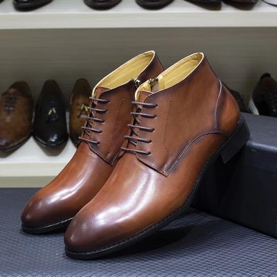 Fashion Luxury Men's Genuine Leather Ankle Boots Male Plain Toe Zipper Derby Shoes Handmade Lace Up Office Formal Basic Boots for Men