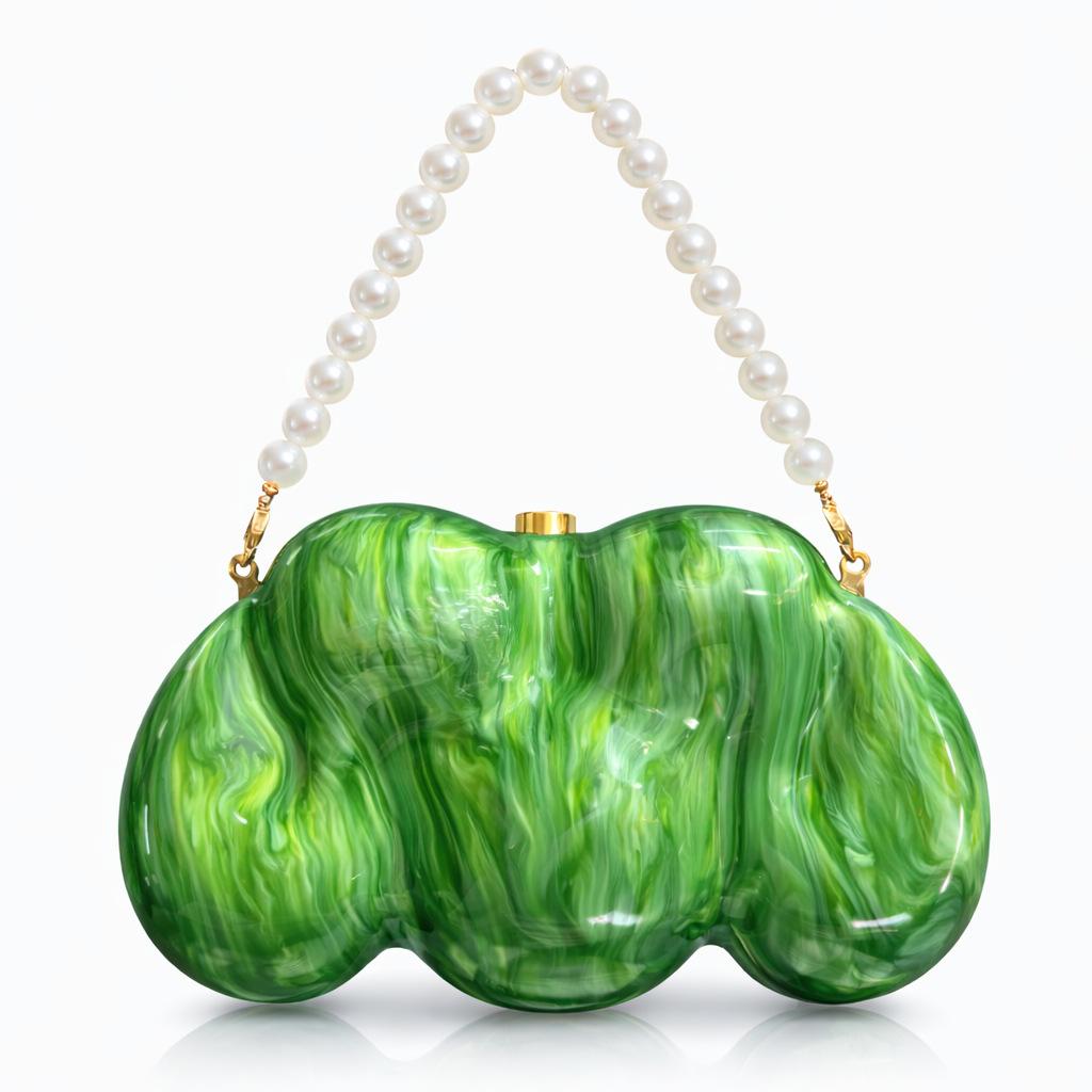 

One Shoulder Oblique Span Bag Shaped Shell Acrylic Bag Fashion Wedding Dinner Clutch Bag зелений