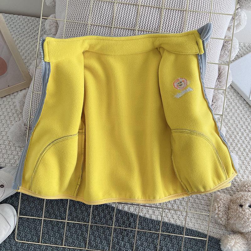 New Kids  Coat Boys Toddler Jacket Stylish Fleece Pullover with Cartoon Embroidery Zipper Outerwear