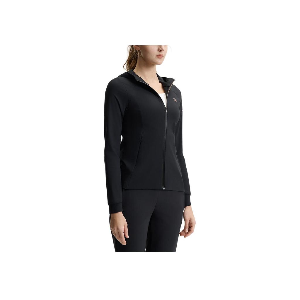 Fila Fitness Logo Strickjacke mit Kapuze und langen Ärmeln Damenjacken Tiefschwarz A11W521503F-BK
