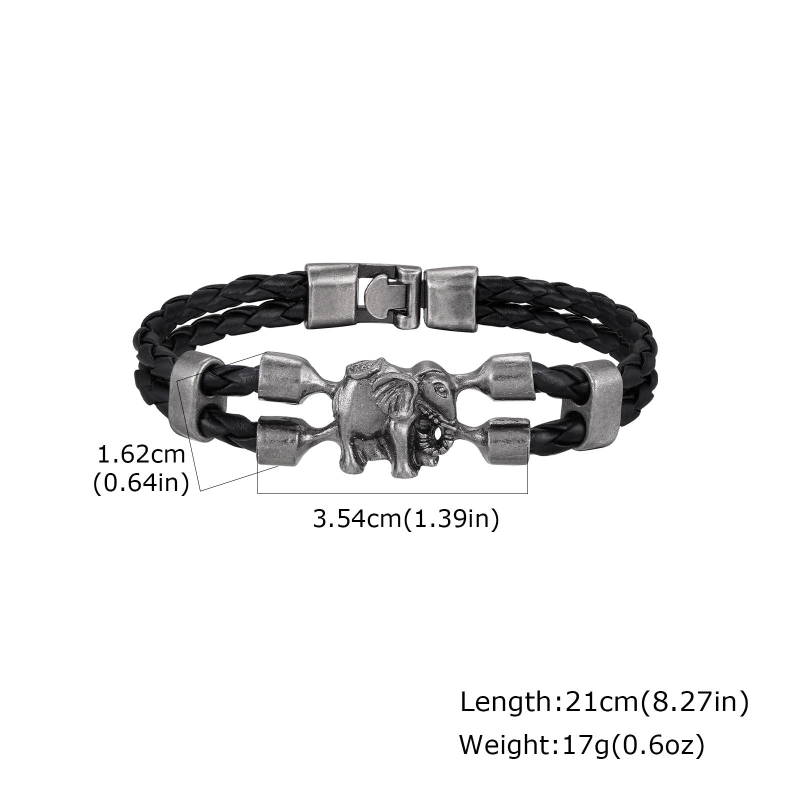 Vintage Elephant Black Leather Bracelet for Men,Trendy Elephant Charms Wristband Gift,An Elephant Never Forgets