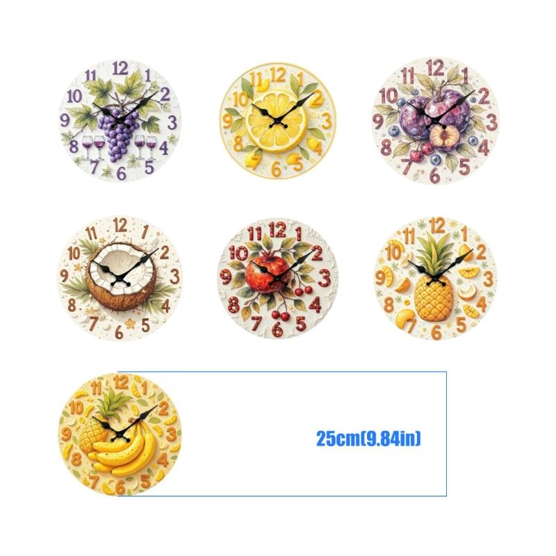Modern Fruit Quiet Wall Clock with Noiseless Movement for Quiet Space Easy Installation Large Digits Fashion Look