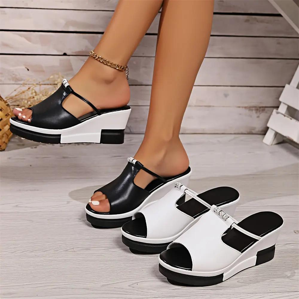 Summer Women's Slippers Thick Bottom Wedge Flip Flops Ladies High Heeled Casual Sandals