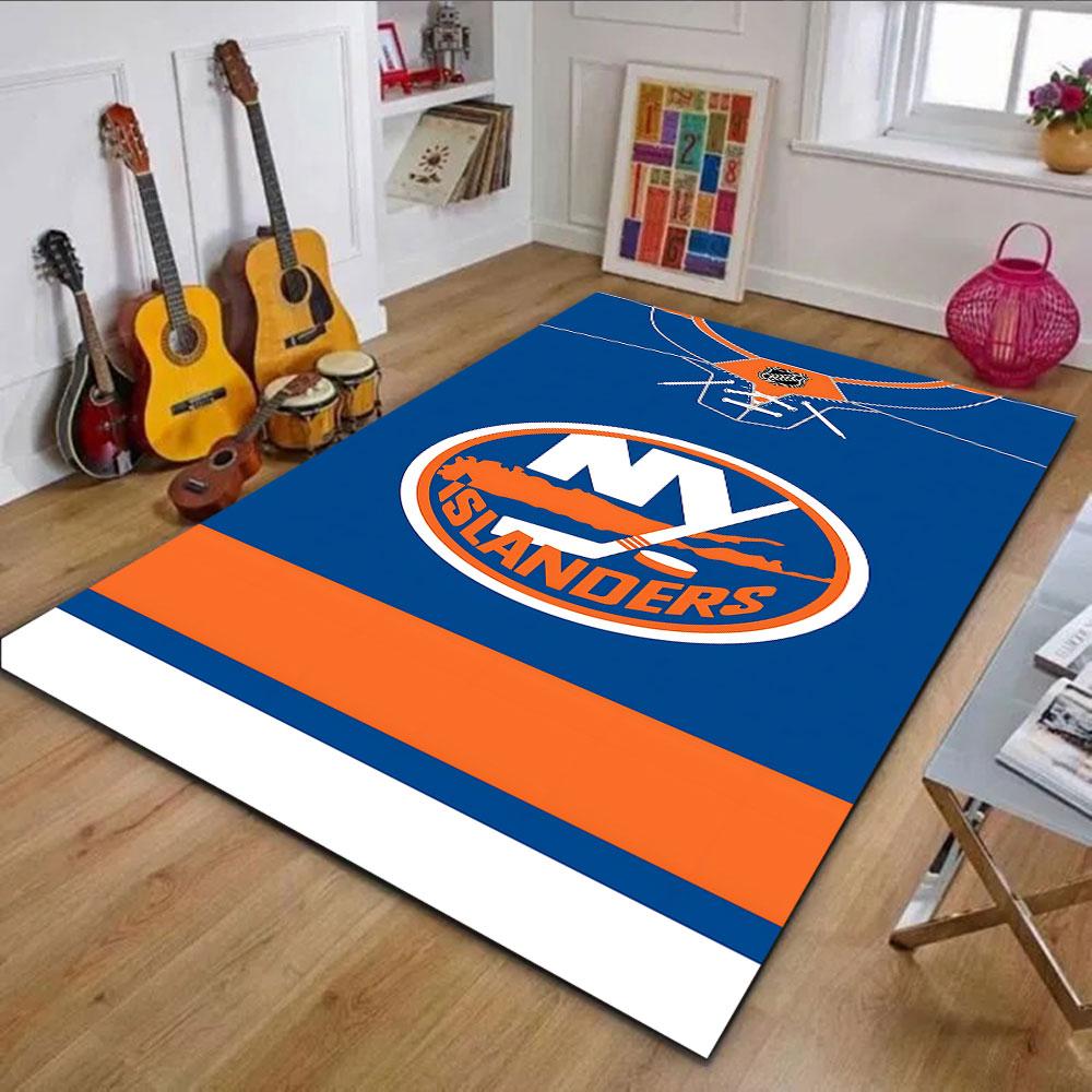 NHL Islanders Logo On Blue Rug Patterned Carpet, Non Slip Mat Suitable for Living Room and Bedroom Sofas