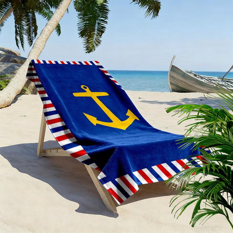 Nautical Theme Print Beach Towel, Large Soft Quick Dry Towel for Beach Camping Swimming