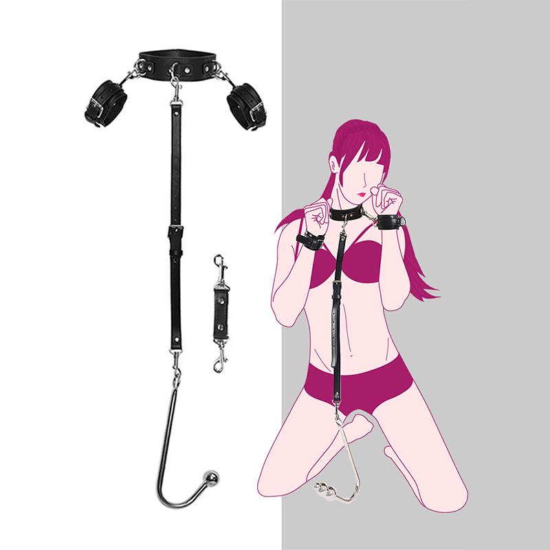 Fesseln-Set für Erwachsene mit Lederfesseln + Metallketten, Analhaken-Zubehör für weibliche Submissive, Bondage-Sexspielzeug für Paare