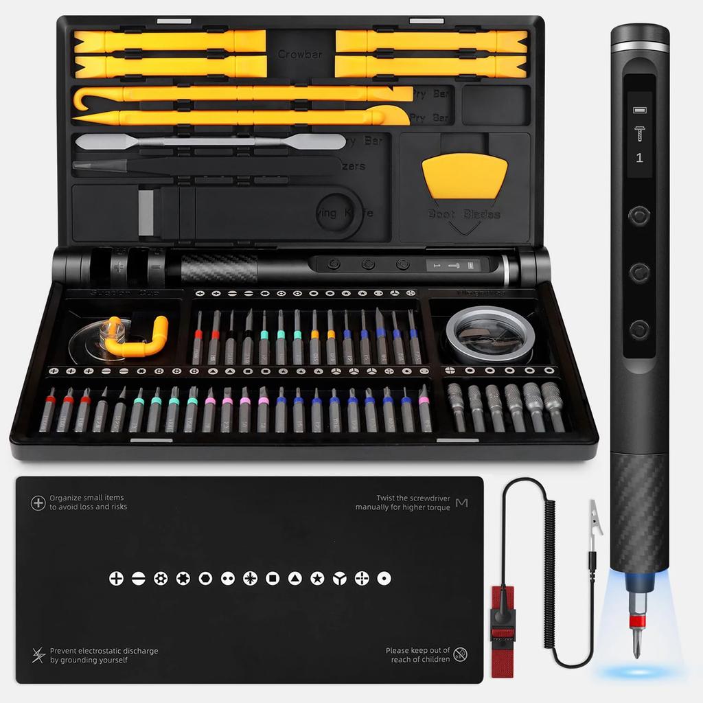 71 In 1 Manual/Electric Precision Screwdriver Set Cordless 48 Magnetic Bits Phillips LED5Torque 0.52N PC Phone Repair Kit Tool