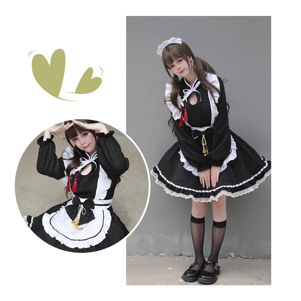 Maid Lolita Bow Open Long or Short for School and Socks Sleeve Size [RPFLQ] Women's Costume, Style, Tie, Chest, Apron, Sleeves, Ruffles, Cute, Moe,