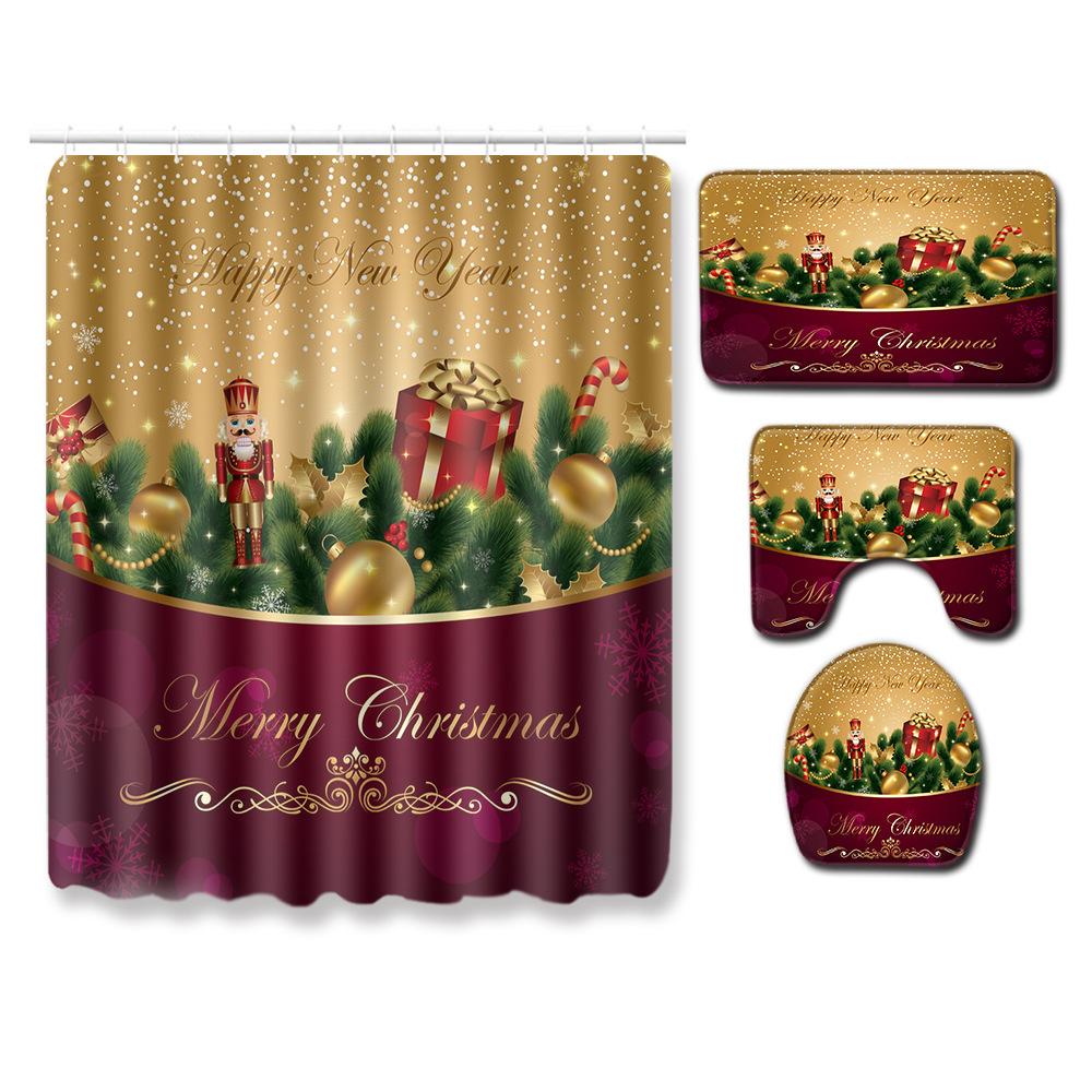 Christmas Bathroom Shower Curtain Four-Piece Floor Mat Toilet Non-Slip Door Mat Bedroom Living Room Absorbent Carpet
