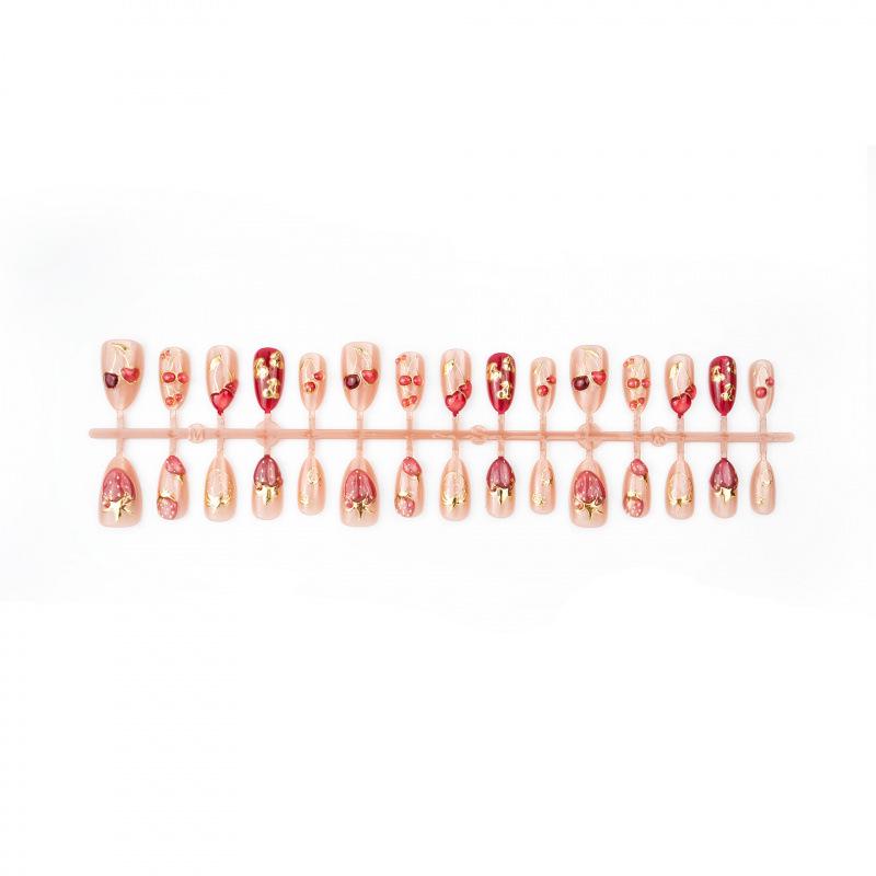 30Pcs Gold-Plated Ultra-Short Almond Strawberry Cat Eye Nail Tips