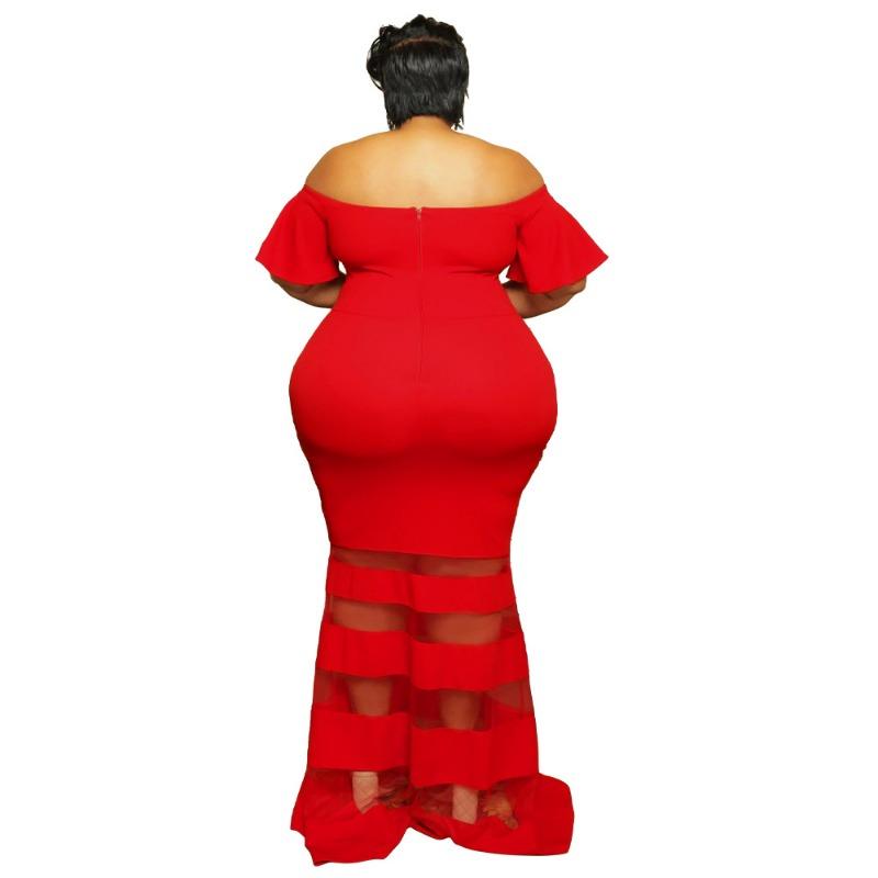 Plus Size Black Off Shoulder Ruffle Mesh Insert Bodycon Maxi Dress