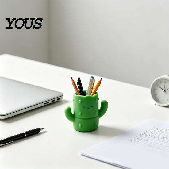 Desktop Pen Organizer Cactus Shape Holder, 3D Printed Cute Pencil Organizer, Holder Storage Tube, for Makeup Brushes And Office Supplies Small Item