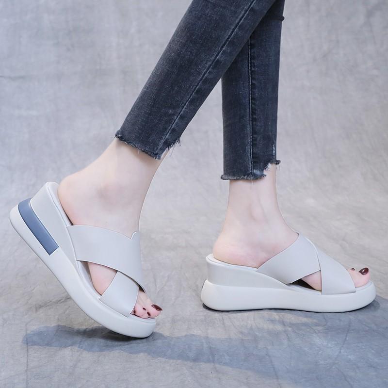 Sandals women's summer new wedge heel platform women's sandals muffin one-word buckle high heels women