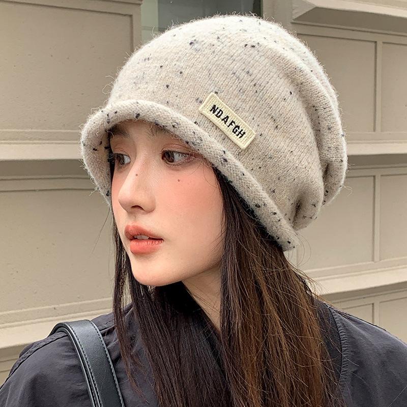 Letter Crimping Stack Hat Autumn and Winter Windproof Warm Hat Women's Cold Hat Casual Wool Hat