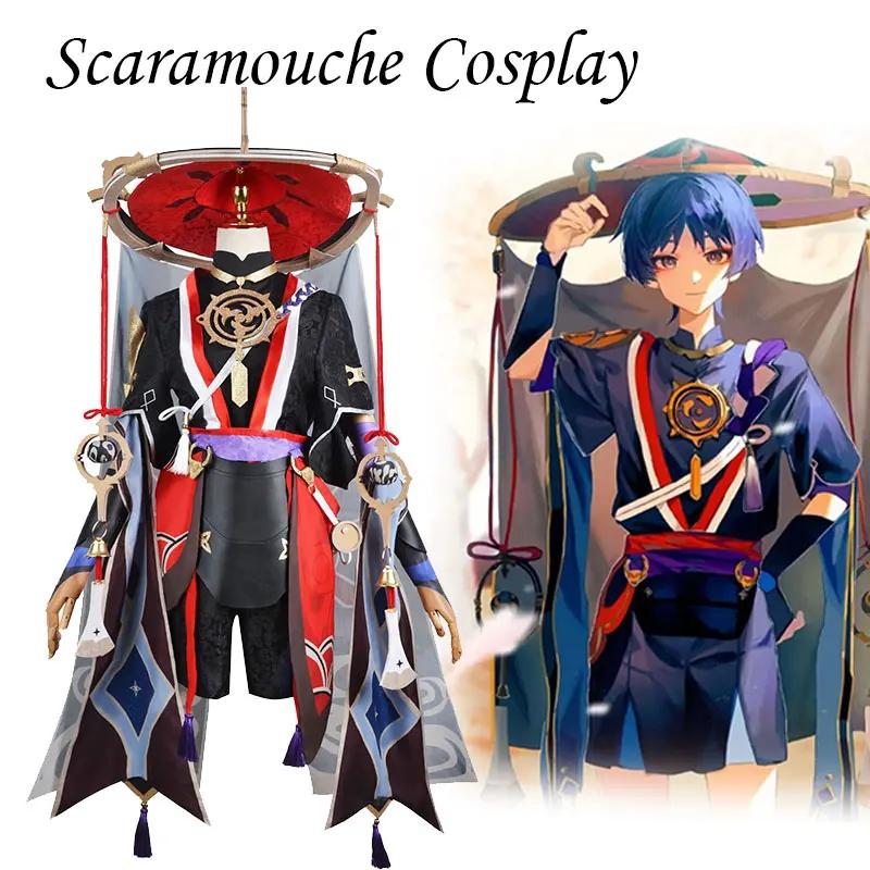 Spiel Anime Scaramouche Cosplay Wanderer Karneval Halloween Party Hut Schuhe Perücke Set Kunikuzushi Cosplay Barde