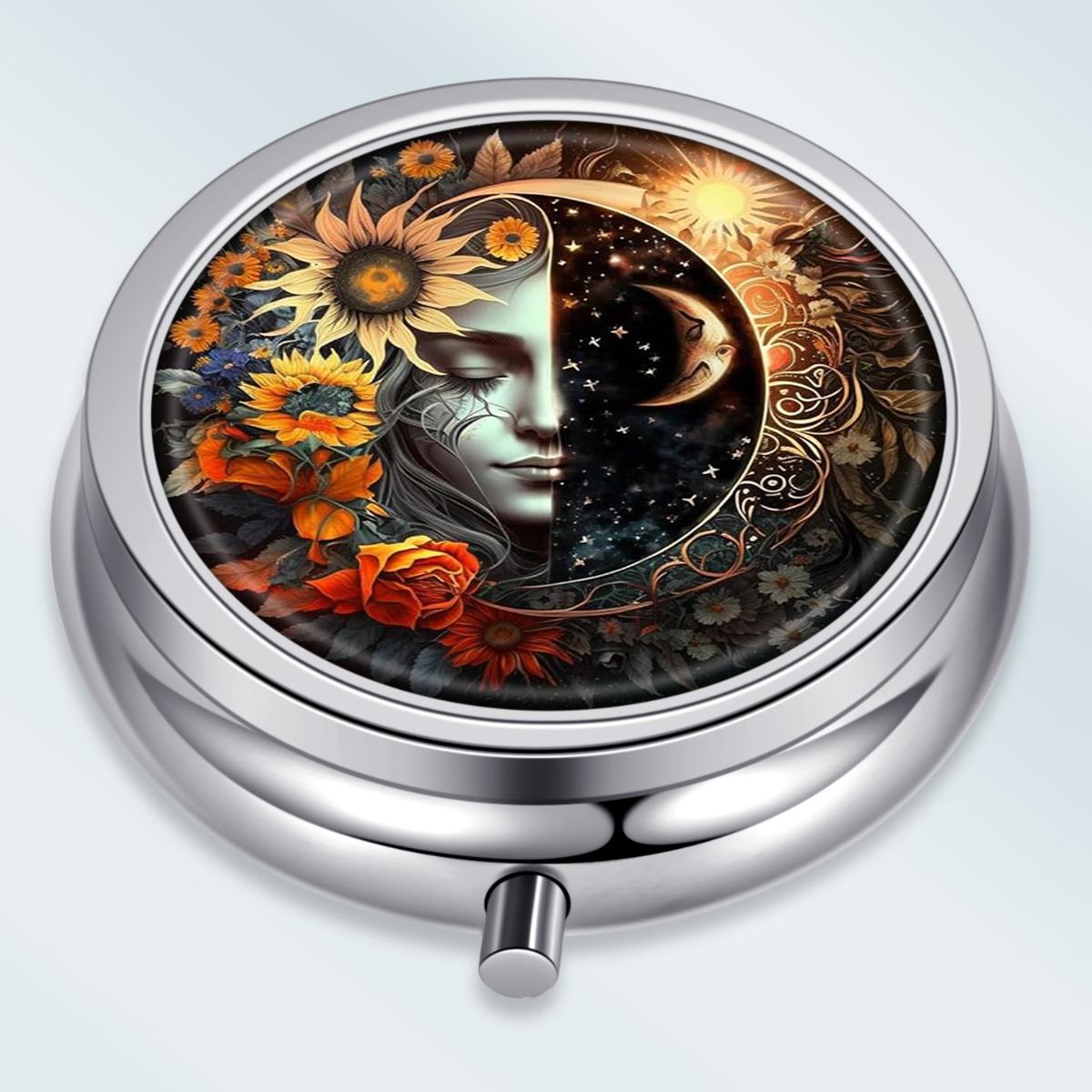 

Portable Pill Box with 3 Compartments, Mini Metal Medicine Organizer Case, Cute Printed Pill Container for Vitamins, Pills, Jewelry, Travel, Daily Use разноцветный
