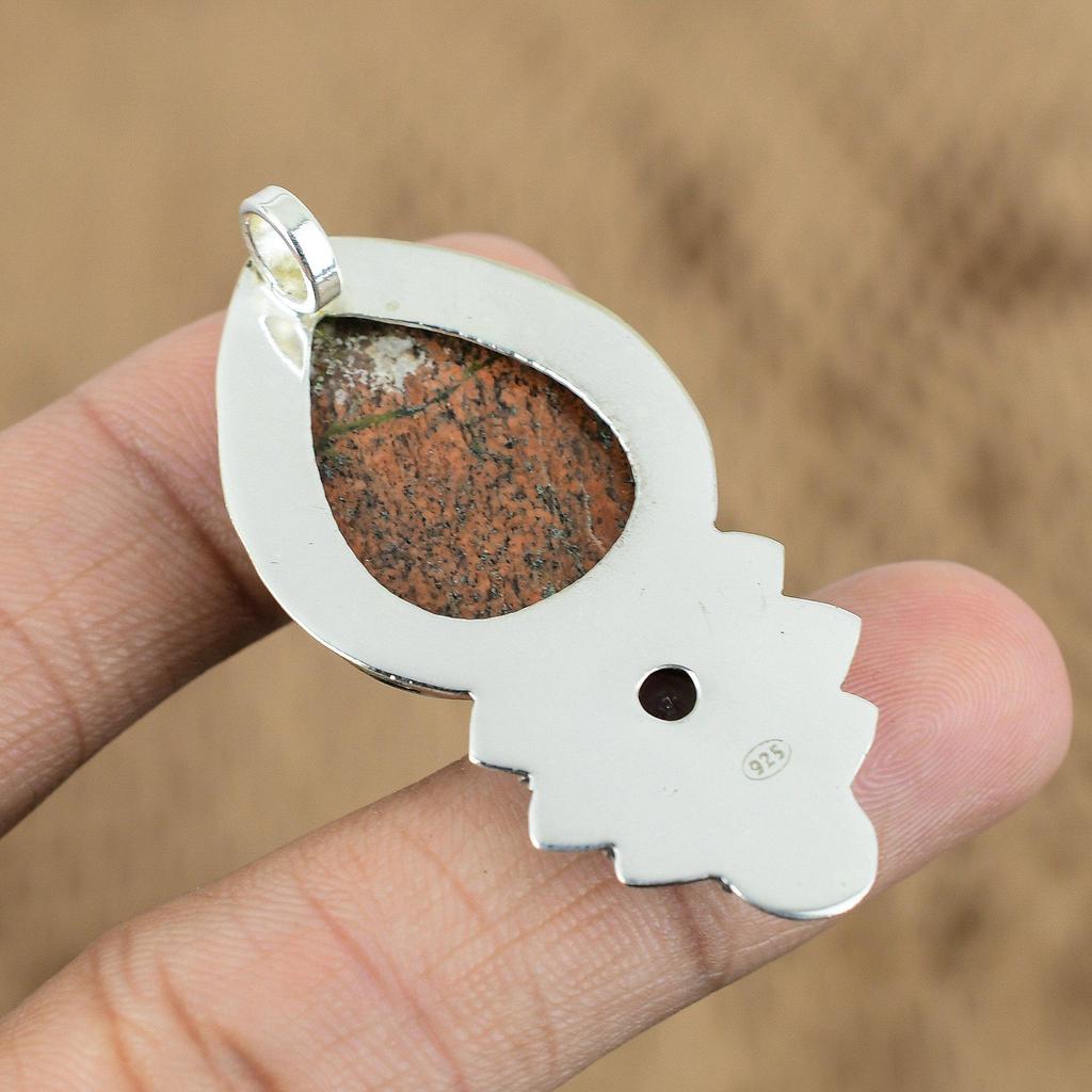 Natural Grass Garnet Gemstone Pendant 925 Sterling Silver Jewelry For Women