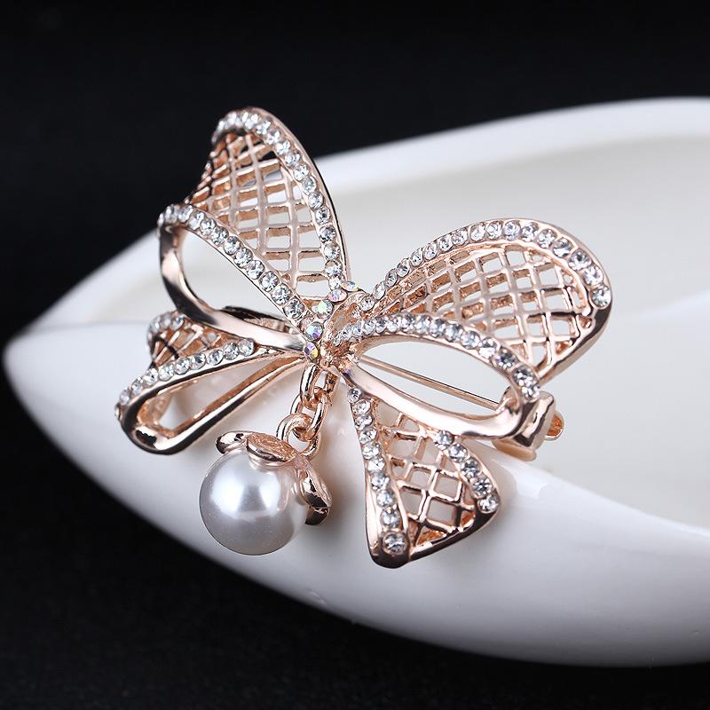 Модная трехмерная брошь-булавка с бантом, стразами, из сплава и жемчугом, корсаж, сдержанная и модная, аксессуары для одежды, брошь, ювелирное изделие