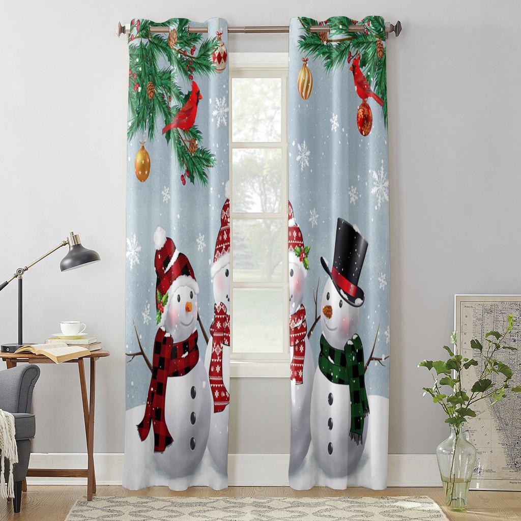 Christmas Tree Snowman Snowflake Window Curtains for Bedroom Luxury Kitchen Curtains Living Room Christmas Curtains