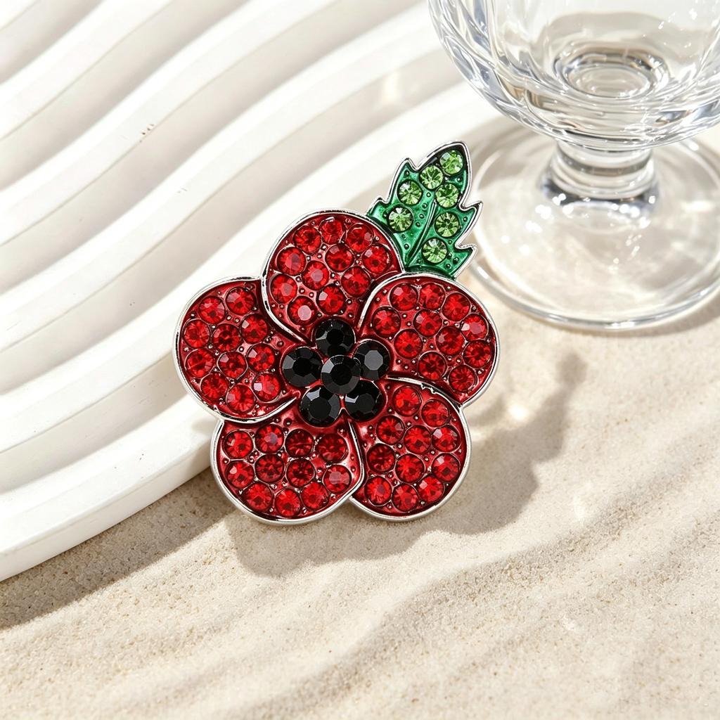 Fashion Oil-drop Rhinestone Poppy Flower Brooch, High-end Style Brooch, Women's Personalized Gender Pin