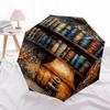 Bücherregal, Lampen-Thema, Automatisches Öffnen und Schließen, Helle Farben, 8-Speichen, Tragbarer Regenschirm, Geeignet für Männer und Frauen, Ein Perfek