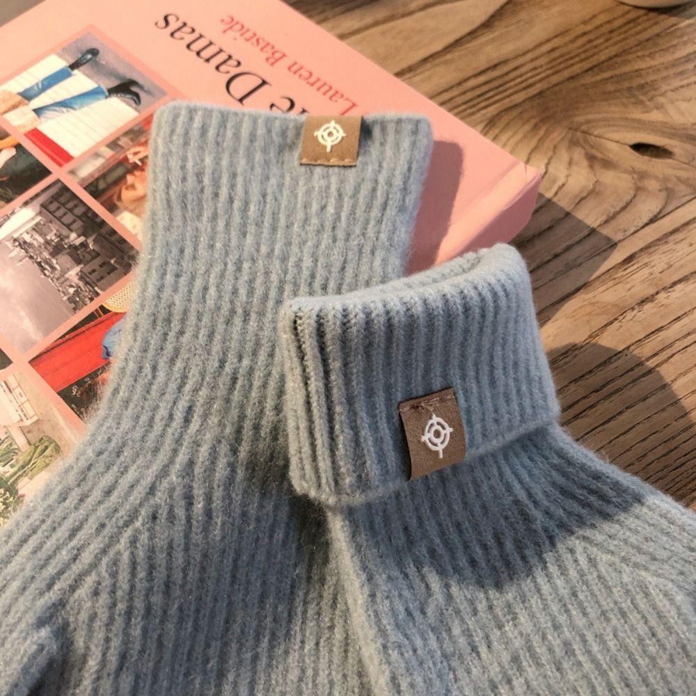 1 Pair Five Finger Knitting Gloves Wool Knitting Cycling Driving Gloves Full Finger Mittens  Autumn