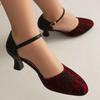 Women's Medium Heels D'Orsay Shoes Summer 2025 Fashion Lace Strap Black Red Short Heeled Party Wedding Shoes Female Big Size 48