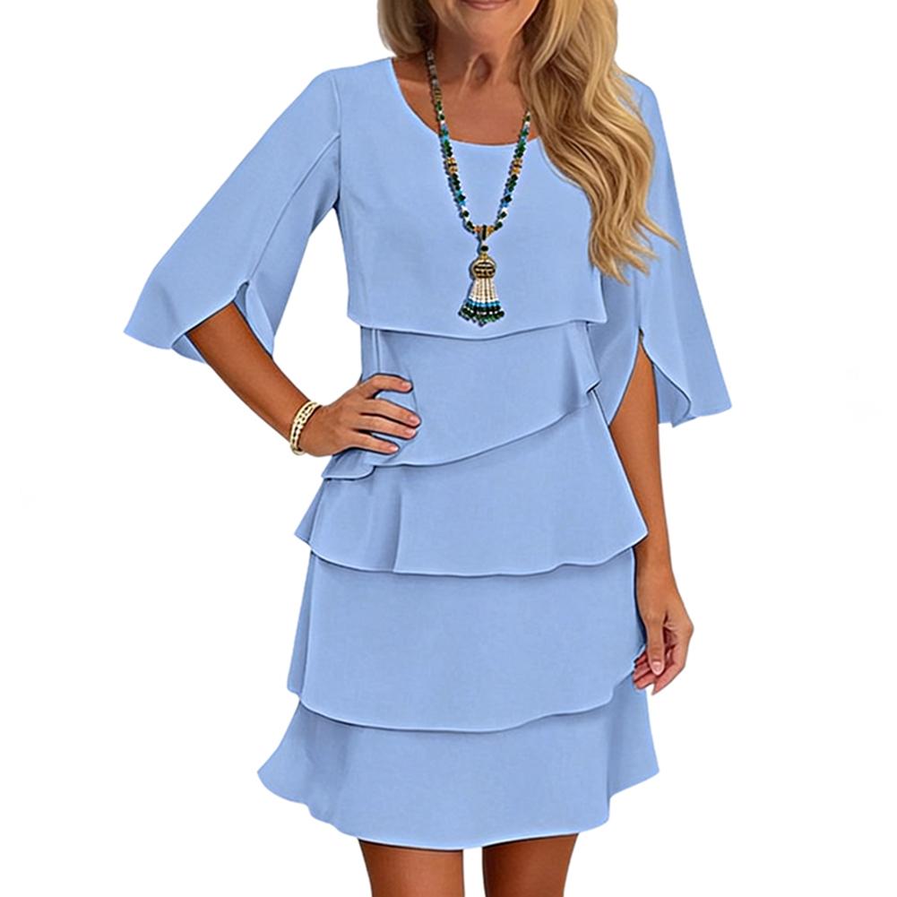 

Women Solid Color Crew Neck Cake Dress Layered Dress 2XL