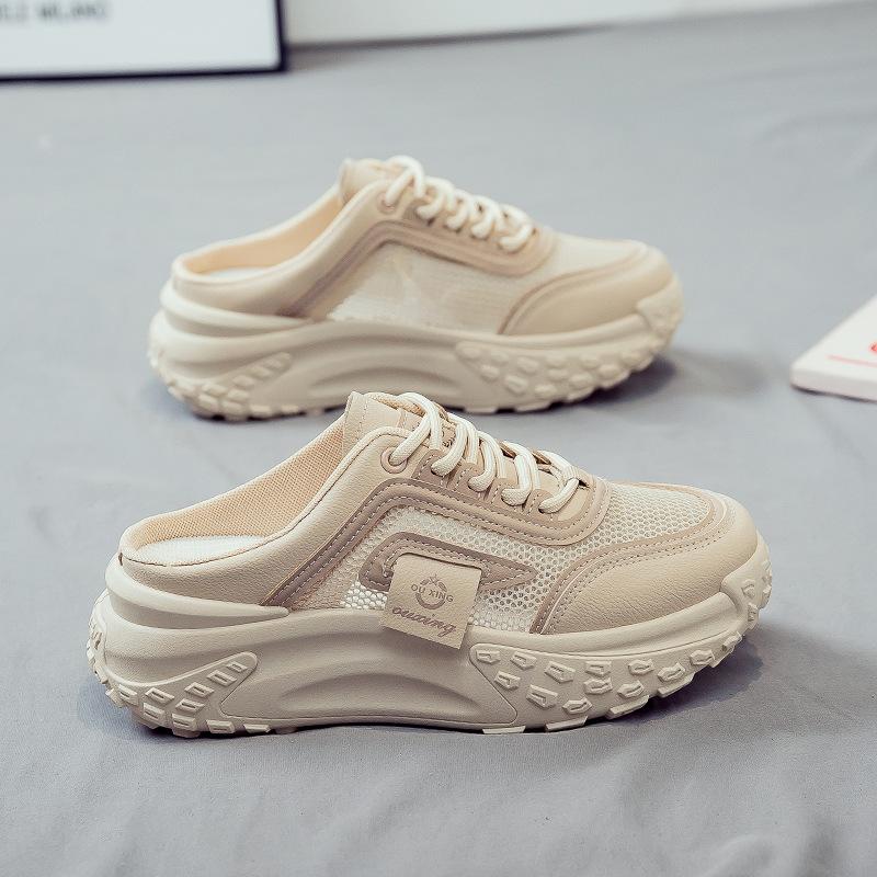 

Summer new mesh little white shoes women s shoes breathable versatile half-support board shoes net shoes 35 хаки