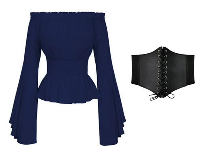 2020wish Damen Langarm Renaissance Mittelalter Tops & Accessoires