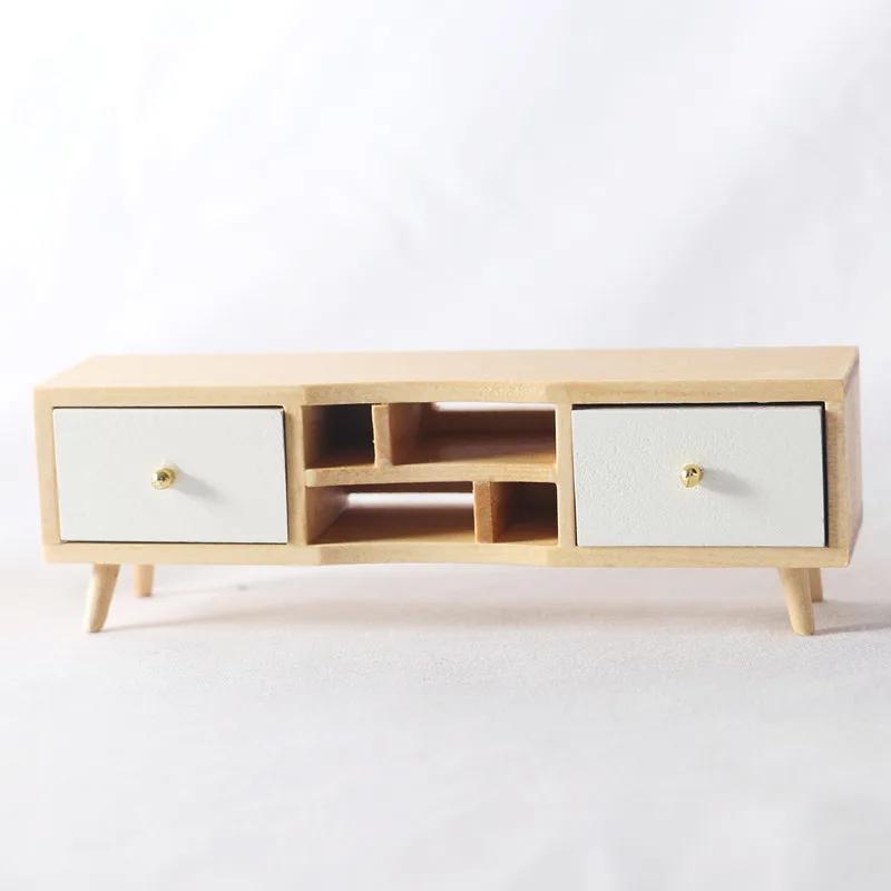Mini Living Room Wooden Display Cabinet with 2 Drawers Dollhouse TV Stand OB11 Furniture Model