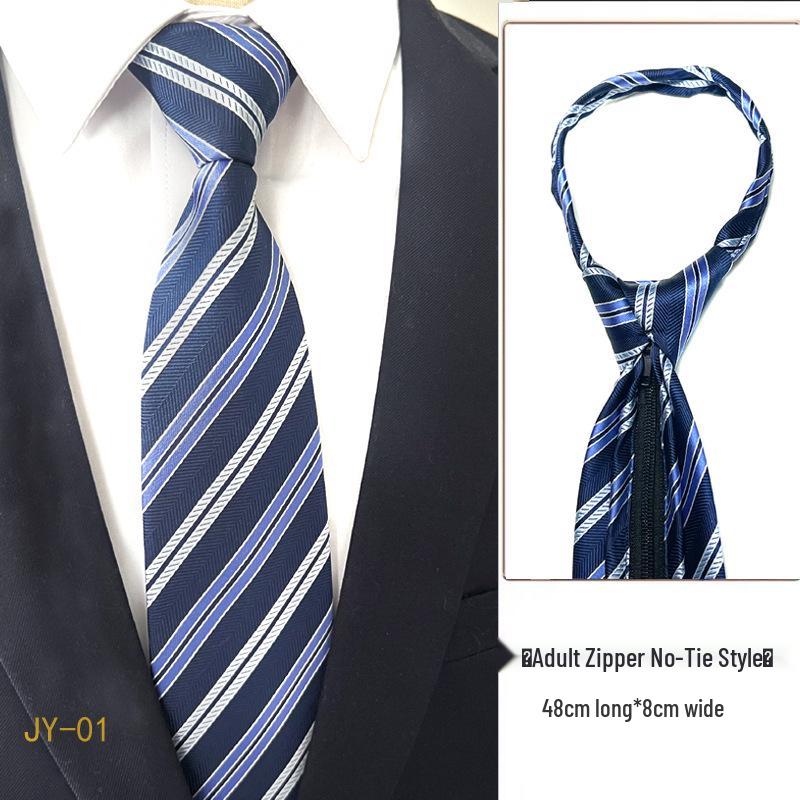 Men's 7cm Easy-Pull Zipper Tie, 1200-Needle Yarn-Dyed Polyester