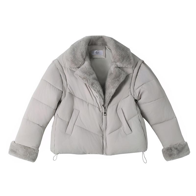 Short Imitation Mink Fur Lapel Cotton-padded Jacket with Detachable Sleeves