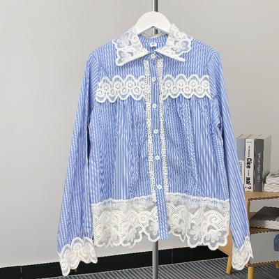 Casual Loose Patchwork Mesh Lace Shirts for Women Spring and Autumn New Fashion Vintage Casual Blouses Women Tops Elegant Chic Loose Lady Shirt 25808