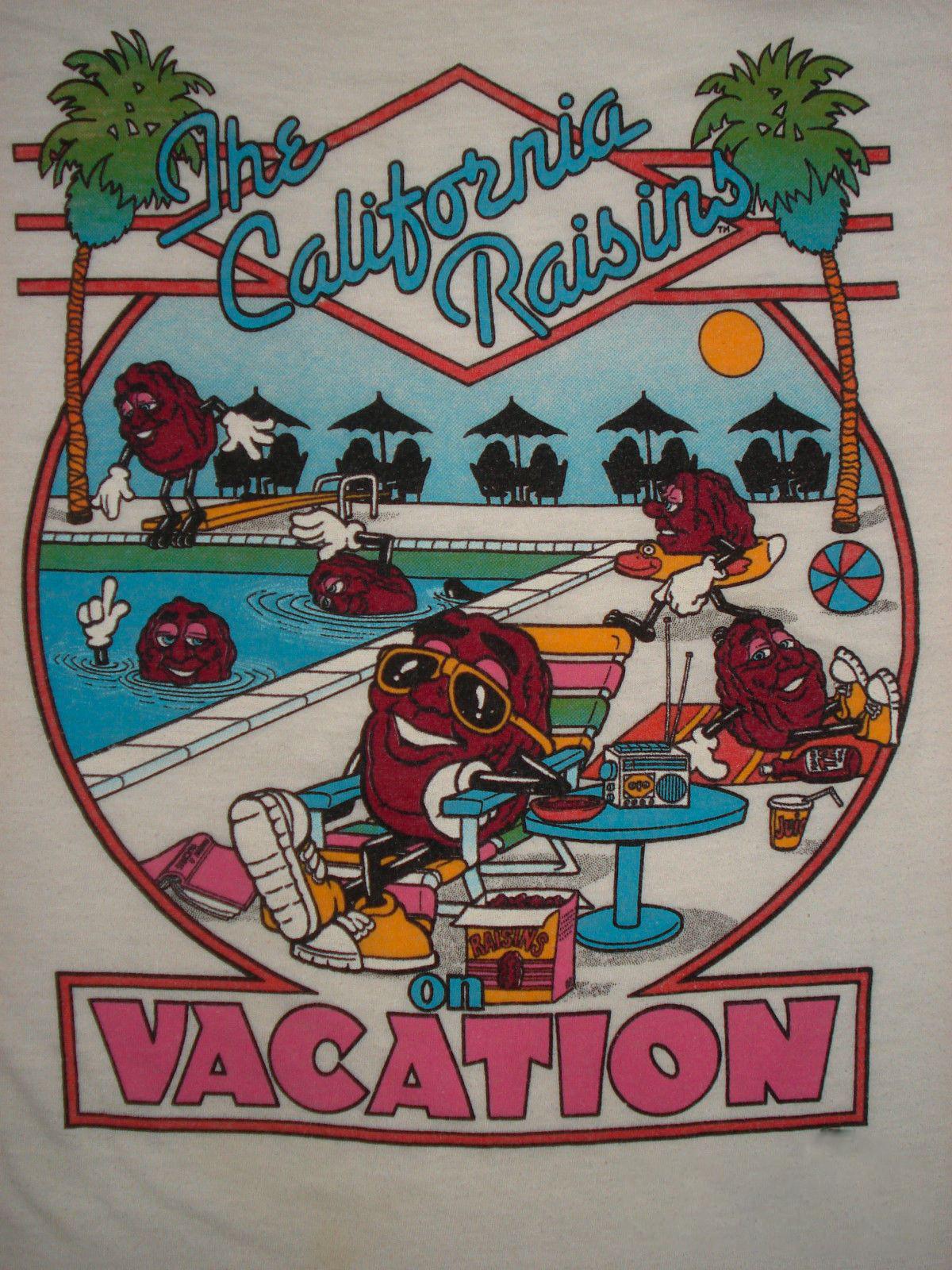 

Редкая Хлопковая Белая Мужская Футболка The California Raisins On Vacation S-234XL BL330 S