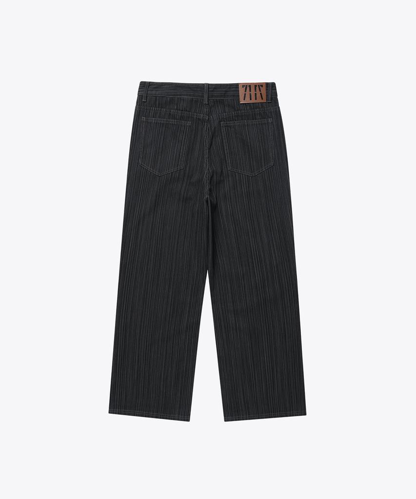 Gicheol Slub Jacquard Stripe Wide Pants (Black)