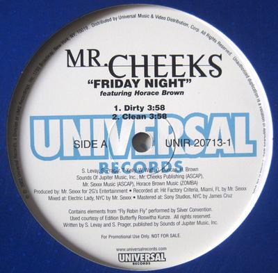12inch Record MR. CHEEKS, HORACE BROWN - Friday Night UNIR207131PROMO Crazy World Ent 2002 US Rap & Hip-Hop/R&B Used