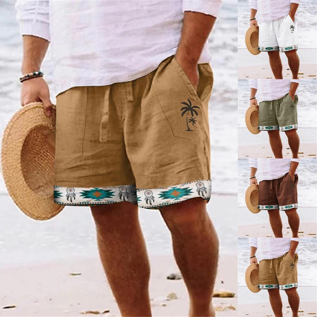 Men's Cotton And Linen Solid Color Lace-up Sweatpants Men's Shorts Casual Pants