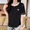 Navava Women HearT Embroidery Round Neck ShorT Sleeve T shirT nT3356