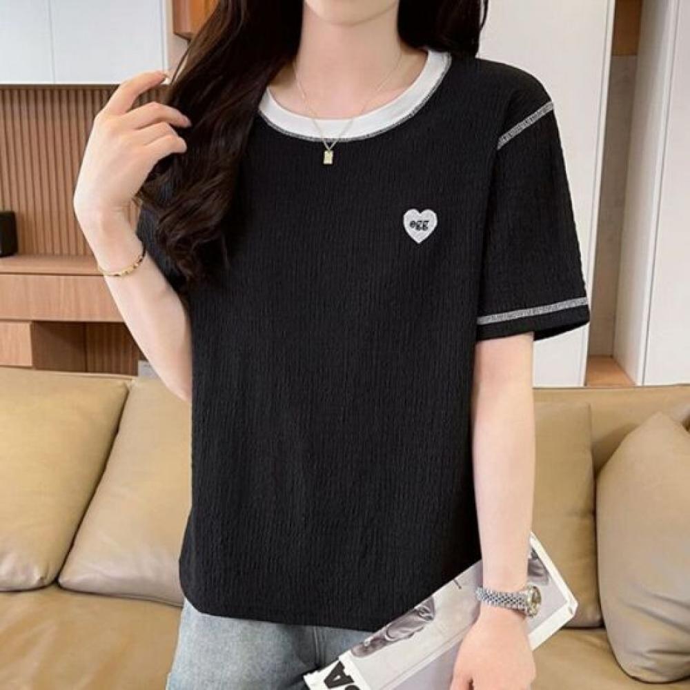 Navava Women HearT Embroidery Round Neck ShorT Sleeve T shirT nT3356