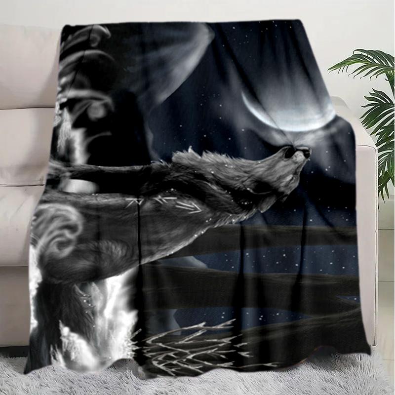 1PC Wolf Elements printed blanket, all season lightweight home office outdoor nap multifunctional blanket A8