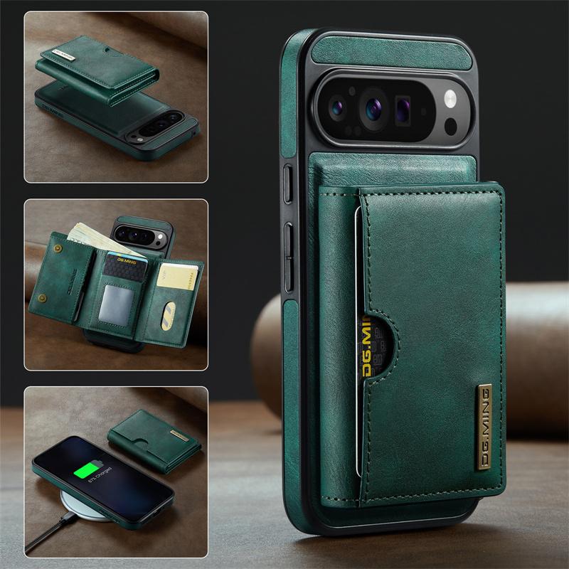 2 in 1 Detachable Magnetic Flip Leather Phone Case for Google Pixel 10 Pro XL Pixel 9 Pro Pixel 8 Pro Vintage Wallet Card Pocket Back Cover Coque