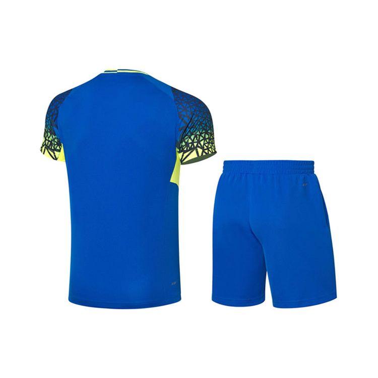 Li Ning Badminton Series Quick-Dry Casual Sports Short Sleeve Competition Set Men Sets Crystal-Blue AATQ023-1