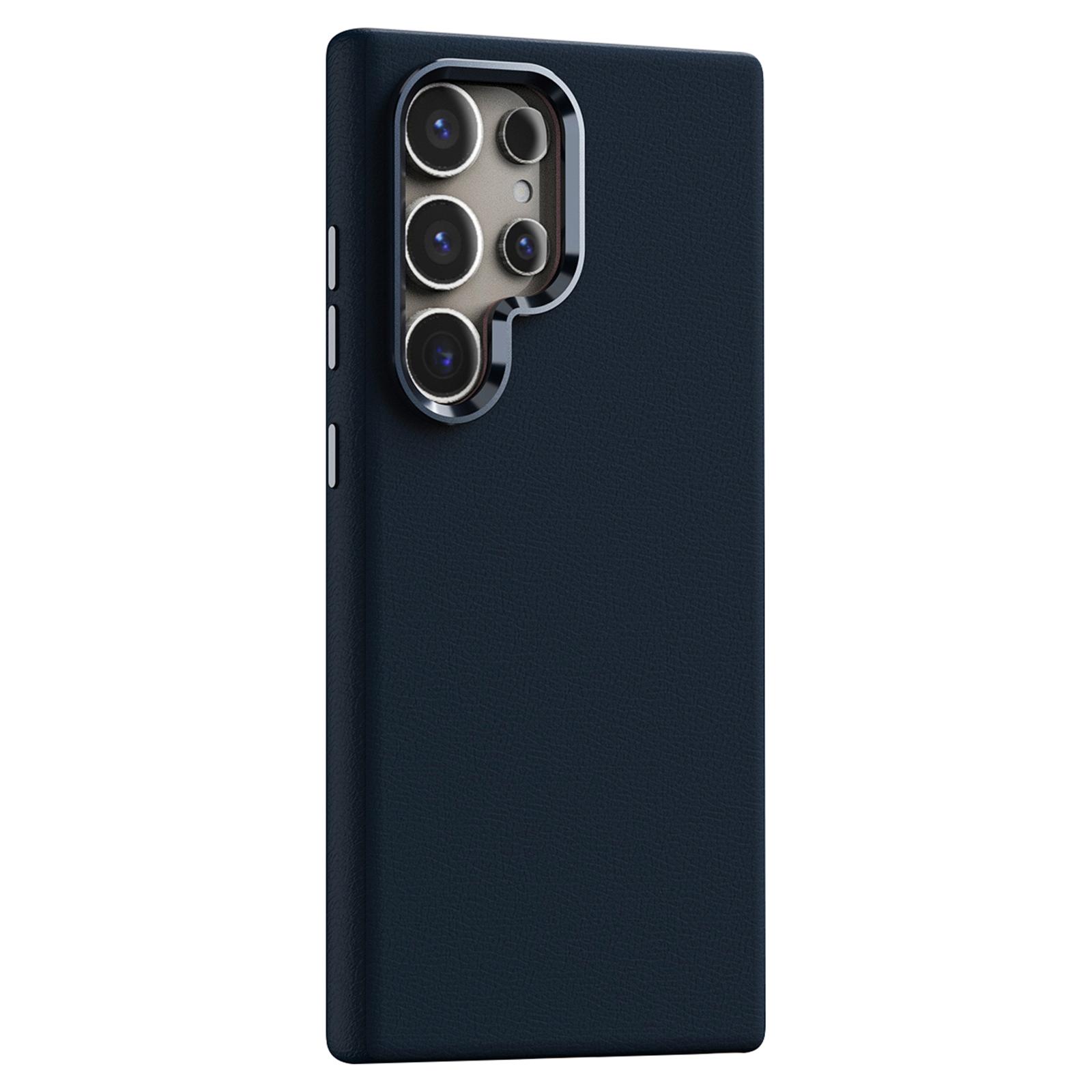

For Samsung Galaxy S24 Ultra Magnetic Case PU Leather Coated PC Phone Cover Dark Blue
