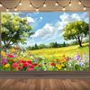 1 Vibrant Natural Landscape Background Cloth  Including Trees  Clouds  and Flowers  Without the Need for Electricity
